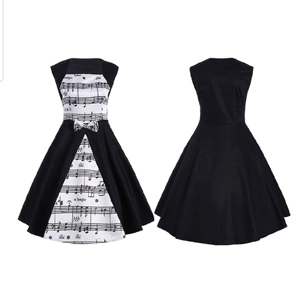 Retro swing dress, a-line, music notes, 1950's